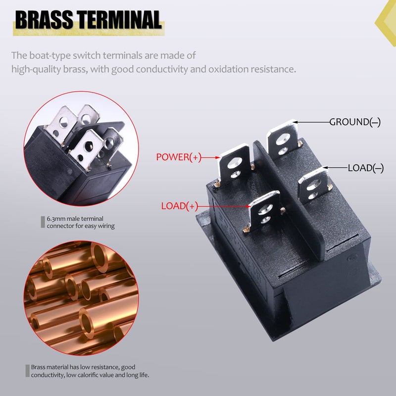 Twidec/2Pcs Rocker Switch AC 10A/125V 6A/250V DPST 4 Pins 2 Position ON/Off Red LED Light Illuminated Boat KCD4 Rocker Switch Toggle KCD2-201N-R - Image 4